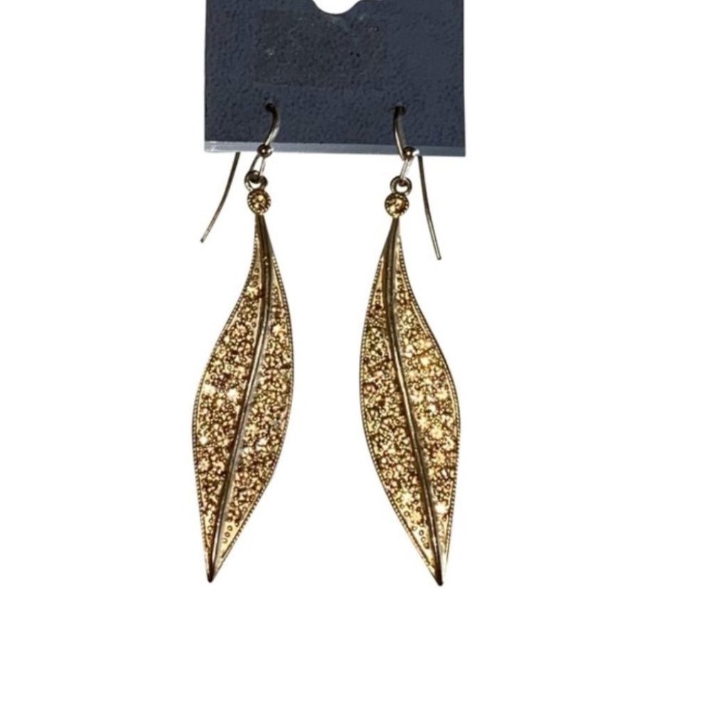 Gold Tone Crystal Leaf Earrings Leaves Pretty Vintage Y2k